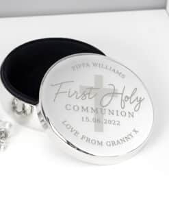 Personalised First Holy Communion Round Trinket Box