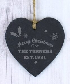Personalised Merry Christmas Slate Heart Decoration