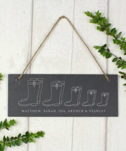 Personalised Welly Boot Family of Five Hanging Slate Plaque