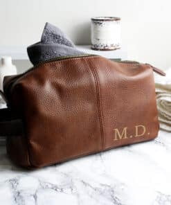 Personalised Luxury Initials Brown Leatherette Wash Bag