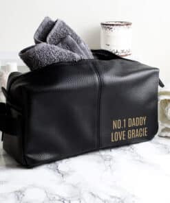 Personalised Luxury Black leatherette Wash Bag