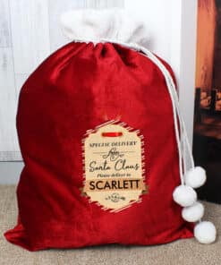 Personalised Special Delivery Luxury Pom Pom Red Sack