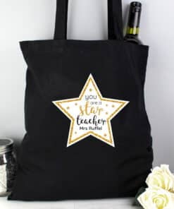 Personalised Star Teacher Black Cotton Bag