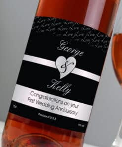 Personalised Couples Heart Rose Wine- Black Design