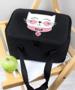 Personalised Cute Cat Black Lunch Bag