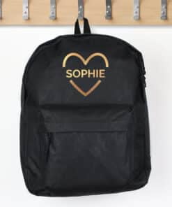 Personalised Gold Heart Black Backpack