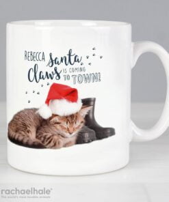 Personalised Rachael Hale Santa Claws Christmas Cat Mug