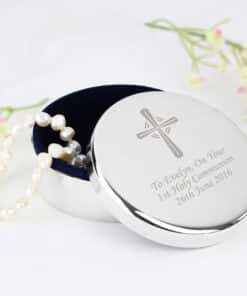 Personalised Silver Cross Trinket Box - Ideal For Rosary Beads