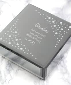Personalised Any Message Swirls & Hearts Diamante Glass Trinket Box