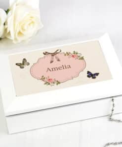 Personalised Delicate Butterfly White Jewellery Box