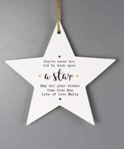 Personalised Wish Upon a Star Wooden Star Decoration